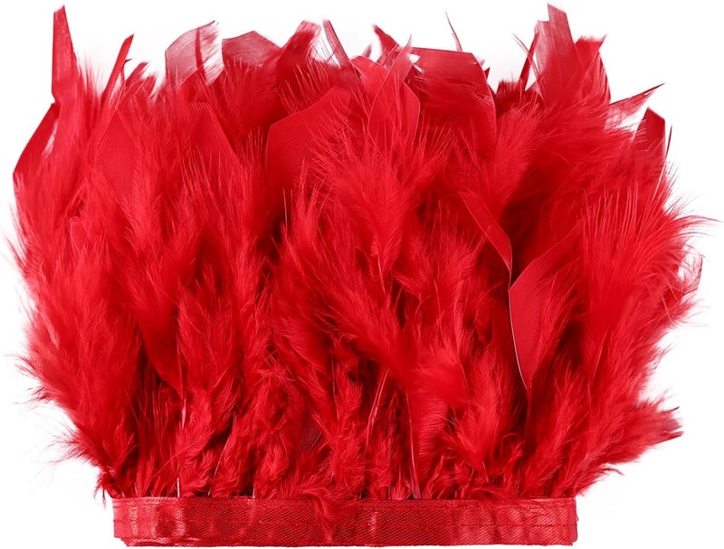 MAOFENG 2 Yards Natural Turkey Feathers Trim Sewing Fringe Fashion Dress Sewing 4-6inch for DIY Handicrafts Costumes Decoration,Red - Image 1
